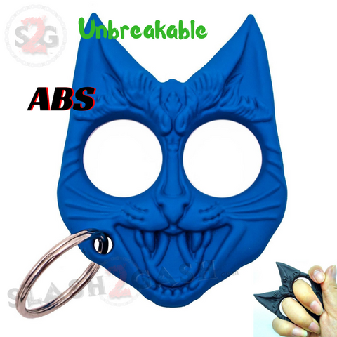 Evil Cat Knuckles My Kitty Cat Self Defense Key Chain Unbreakable Plastic Two-Finger Knucks - Royal Blue