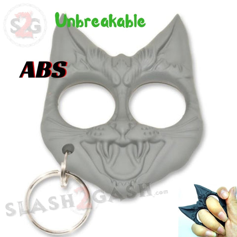 Evil Cat My Kitty Cat Self Defense Key Chain Knuckles Unbreakable Plastic Two-Finger Knucks - White