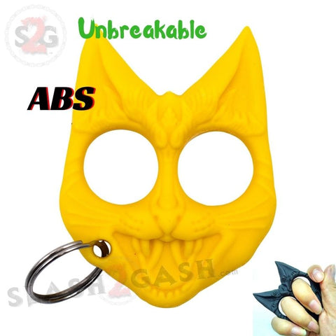 Evil Cat Knuckles My Kitty Cat Self Defense Key Chain Unbreakable Plastic Two-Finger Knucks - Yellow