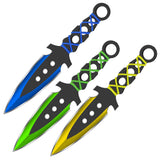 3 PC Set - 7" Ninja Throwing Knives w/ Sheath Blue Green Yellow