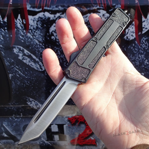 Delta Force Black Scarab D/A OTF Automatic Knife - Satin Tanto Plain Switchblade
