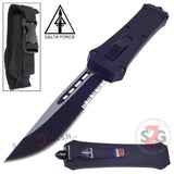 Delta Force OTF Crypt Keeper D/A Black Tactical Automatic Knife Single Edge Serrated Switchblade