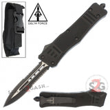 Delta Force Commando D/A OTF Automatic Knife Black - Dagger Serrated Switchblade