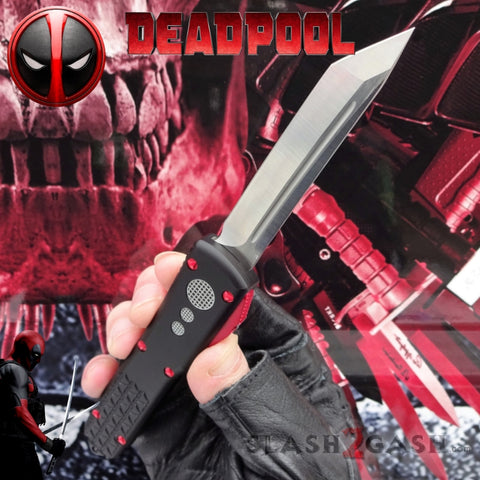 Deadpool OTF Knife Automatic Switchblade CNC Highest Quality Delta Force Black Red - Tanto Satin Slash2Gash S2G