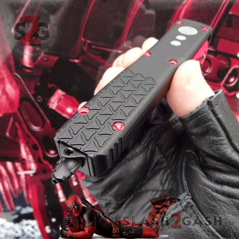 Deadpool OTF Knife Delta Force Automatic Black and Red Switchblade CNC ...