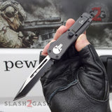 Delta Force Punisher Skull 7" Small OTF Automatic Knife D/A Switchblade - Tanto Serrated
