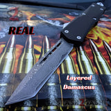 Delta Force OTF Recon D/A Black Automatic Knife - REAL Damascus Tanto Plain Switchblade