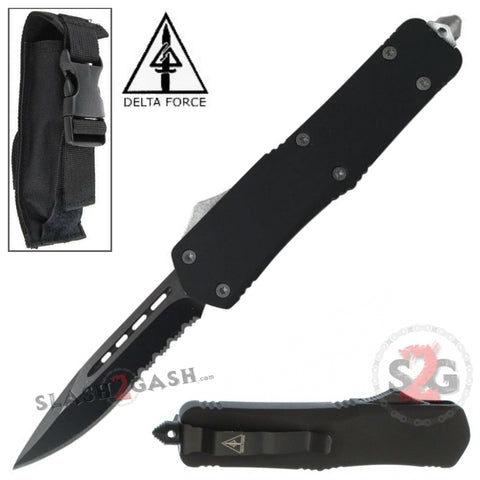 Delta Force OTF Recon D/A Black Tactical Automatic Knife Switchblade - Single Edge Serrated