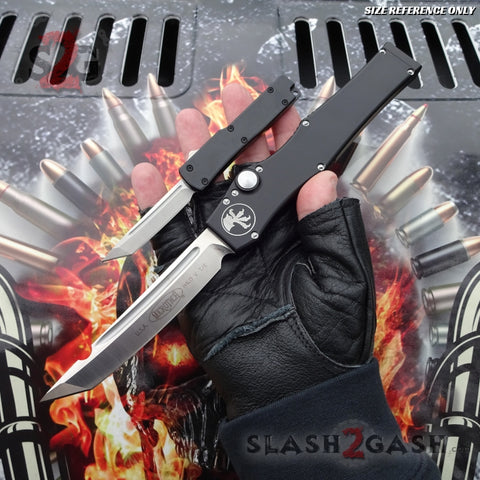 "TheONE" Mini OTF Dual Action Automatic Knife Black - Tanto 440c Microtech HALO Size Reference Slash2Gash S2G