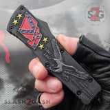 Delta Force Stonewashed OTF Automatic Knife - Rebel Flag Confederate States USA Patriotic Eagle Switchblade