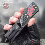 Delta Force Stonewashed OTF Automatic Knife - Rebel Flag Confederate States USA Patriotic Eagle Switchblade