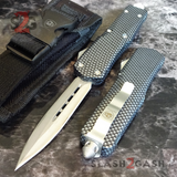 Carbon Fiber OTF Knife D/A Switchblade - REAL Layered Damascus - S2G Tactical Automatic Knives Double Edge Plain Silver Hardware