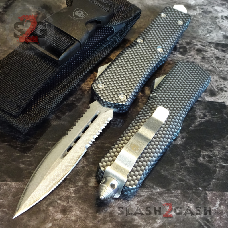 Carbon Fiber OTF Knife D/A Switchblade REAL Damascus - Dagger Ser ...