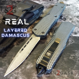Carbon Fiber OTF Knife D/A Switchblade - REAL Damascus - S2G Tactical Automatic Knives Single Edge Black Hardware