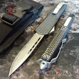 Carbon Fiber OTF Knife D/A Switchblade - REAL Layered Damascus - S2G Tactical Automatic Knives Single Edge Serrated