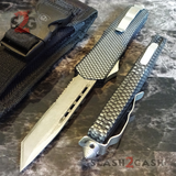 Carbon Fiber OTF Knife D/A Switchblade - REAL Damascus - S2G Tactical Automatic Knives Tanto Serrated Silver Hardware