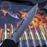S2G Tactical OTF Recon D/A Black Automatic Knife - REAL Damascus Single Edge Serrated Drop Point Switchblade