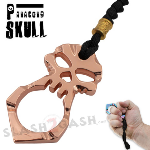 One Finger Skull Knuckle Paracord Self Defense Keychain - Copper