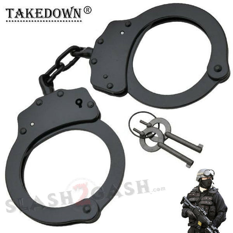 Police Edition Double Lock Steel Professional Grade Handcuffs - Black