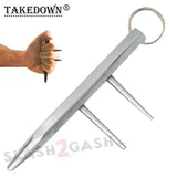 Steel Kubotan Kubaton Self Defense Keychain Stick with Prongs/Spikes - Silver Ninja Weapon