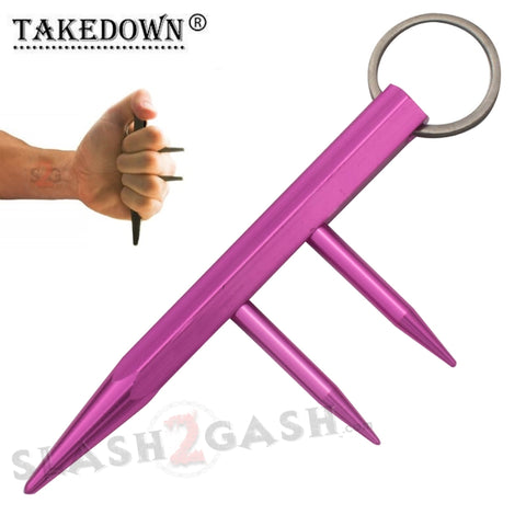 Steel Kubaton Kubotan Self Defense Keychain Stick with Prongs/Spikes - Pink Ninja Weapon