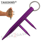 Steel Kubaton Kubotan Self Defense Stick Keychain with Prongs/Spikes - Purple Ninja Weapon