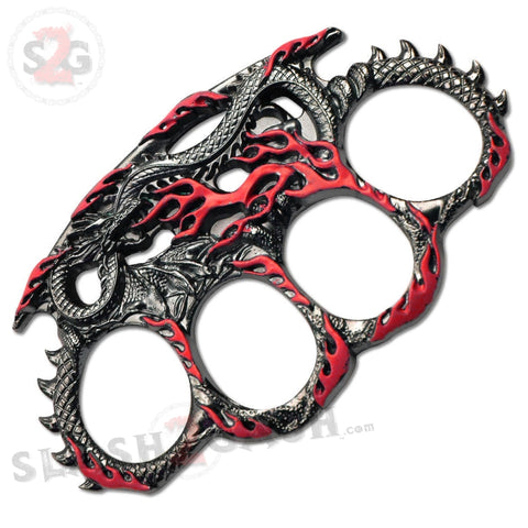 Enter the Dragon Flames Brass Knuckles Serpent Fantasy Paperweight - Metallic Red
