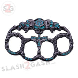 Demonic Skulls Brass Knuckles Belt Buckle Decorative Knucks Paperweight - Blue