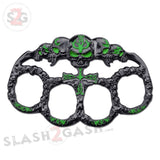 Demonic Skulls Brass Knuckles Belt Buckle Decorative Knucks Paperweight - Green