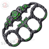 Demonic Skulls Brass Knuckles Belt Buckle Decorative Knucks Paperweight - Green