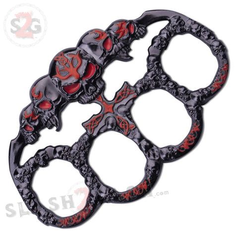 Demonic Skulls Belt Buckle Decorative Knucks Paperweight - Red