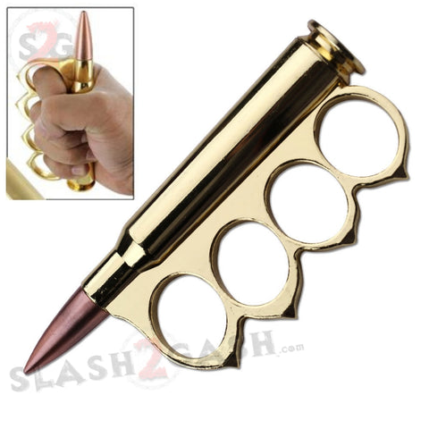 50 Caliber Bullet Knuckles Paper Weight w/ Hidden Stash - Gold