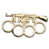 AK-47 Brass Knuckles Gun Themed Paperweight - Gold Rifle Bullets
