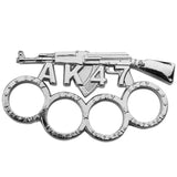 AK-47 Brass Knuckles Gun Themed Paperweight - Silver/Chrome Rifle Bullets