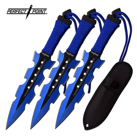 Perfect Point 7" Shark Tooth Throwing Knives - 3 PC Blue
