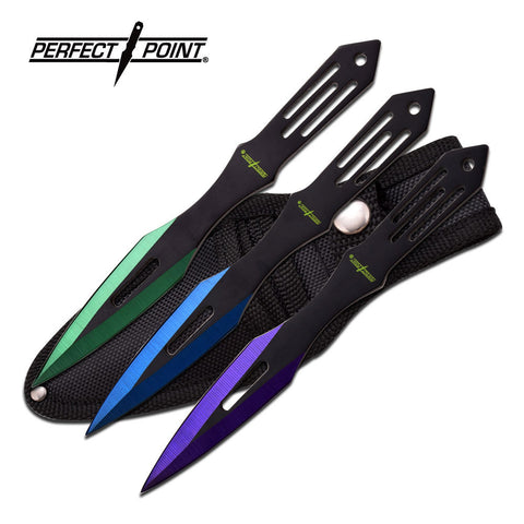 6" inch Throwing Knife Set 3 PC Perfect Point Thrower Knives Green Blue Purple