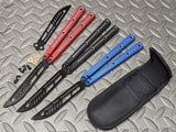 The ONE Channel Balisong KRAKEN (clone) Butterfly Knife Black Trainer w/ Black Hardware - Red Black Blue krake laken Dull