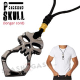 One Finger Punisher Skull Knuckle Paracord Self Defense Keychain Necklace Lanyard - Black Smoke/Silver