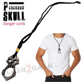 One Finger Punisher Skull Knuckle Paracord Self Defense Keychain Necklace Lanyard - Black Smoke/Silver