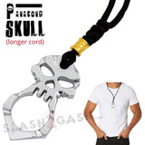 One Finger Punisher Skull Knuckle Paracord Self Defense Keychain Necklace Lanyard - Silver