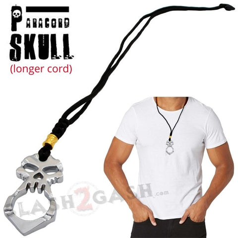 One Finger Skull Knuckle Necklace Self Defense Keychain - Silver