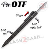 Black OTF Pen Knife Automatic Switchblade Hidden Dagger - Silver Blade