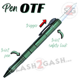 Green OTF Pen Knife Automatic Switchblade Hidden Dagger - Silver Blade