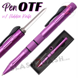 Purple OTF Pen Knife Automatic Switchblade Hidden Dagger - Silver Blade