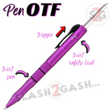Purple OTF Pen Knife Automatic Switchblade Hidden Dagger - Silver Blade
