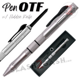 Silver OTF Pen Knife Automatic Switchblade Hidden Dagger - Black Blade