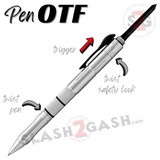 Silver OTF Pen Knife Automatic Switchblade Hidden Dagger - Black Blade