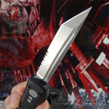 OTF Knife D2 Black Phantom Automatic Switchblade CNC T6061 Delta Force Knives - Tanto Serrated Stonewash S2G
