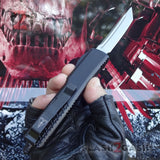 OTF Knife D2 Black Phantom Automatic Switchblade CNC T6061 Delta Force Knives - Tanto Plain Satin