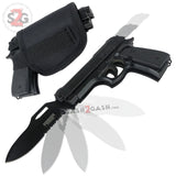 Gun-Shaped Spring Assisted Knife Black Pistol w/ Holster Sheath Defender Xtreme